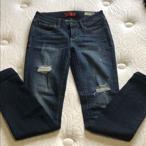Guess Dark Blue Destroyed Medium Rise Skinny Jeans